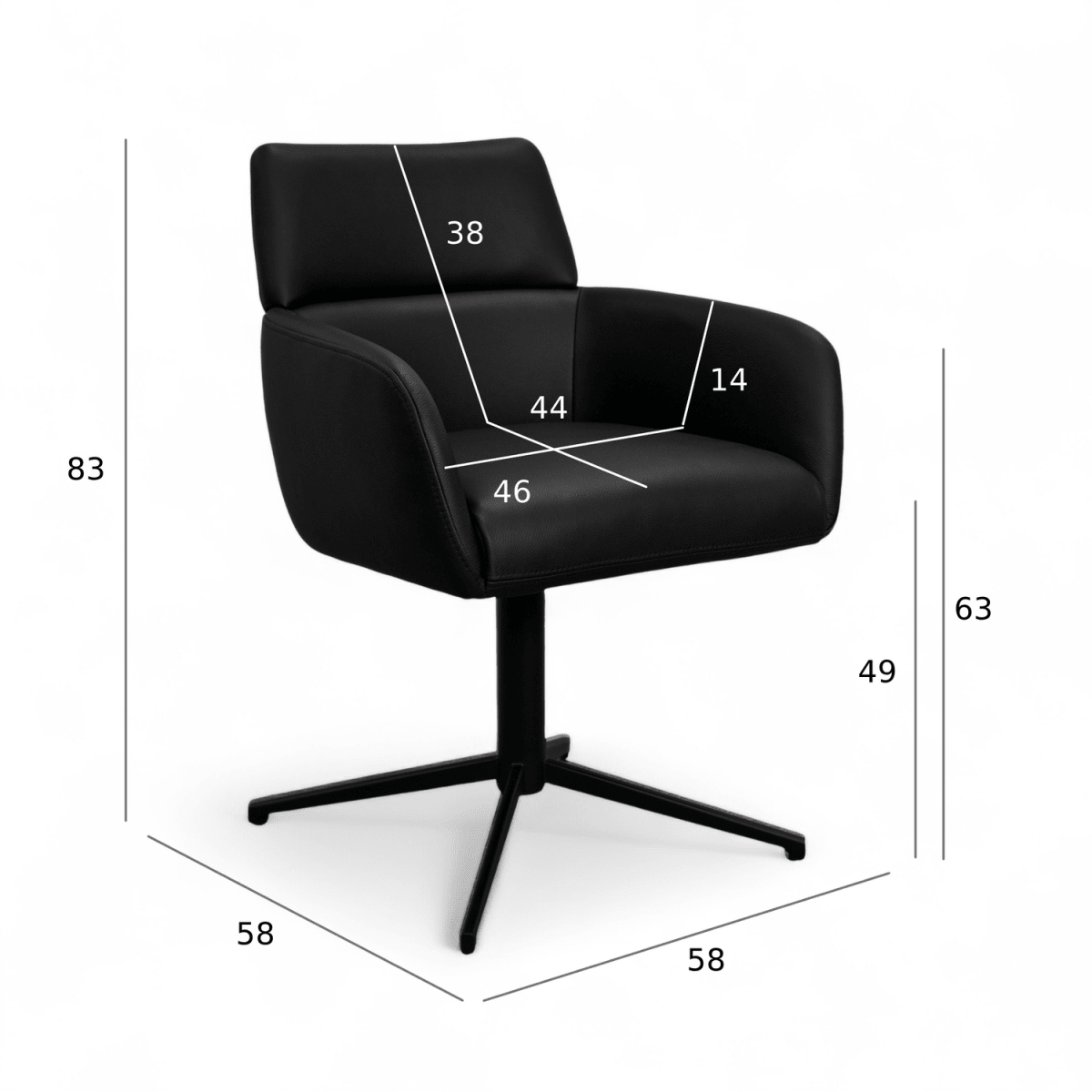 4er Set Esszimmerstühle mit Armlehne - Drehbar - Schwarz