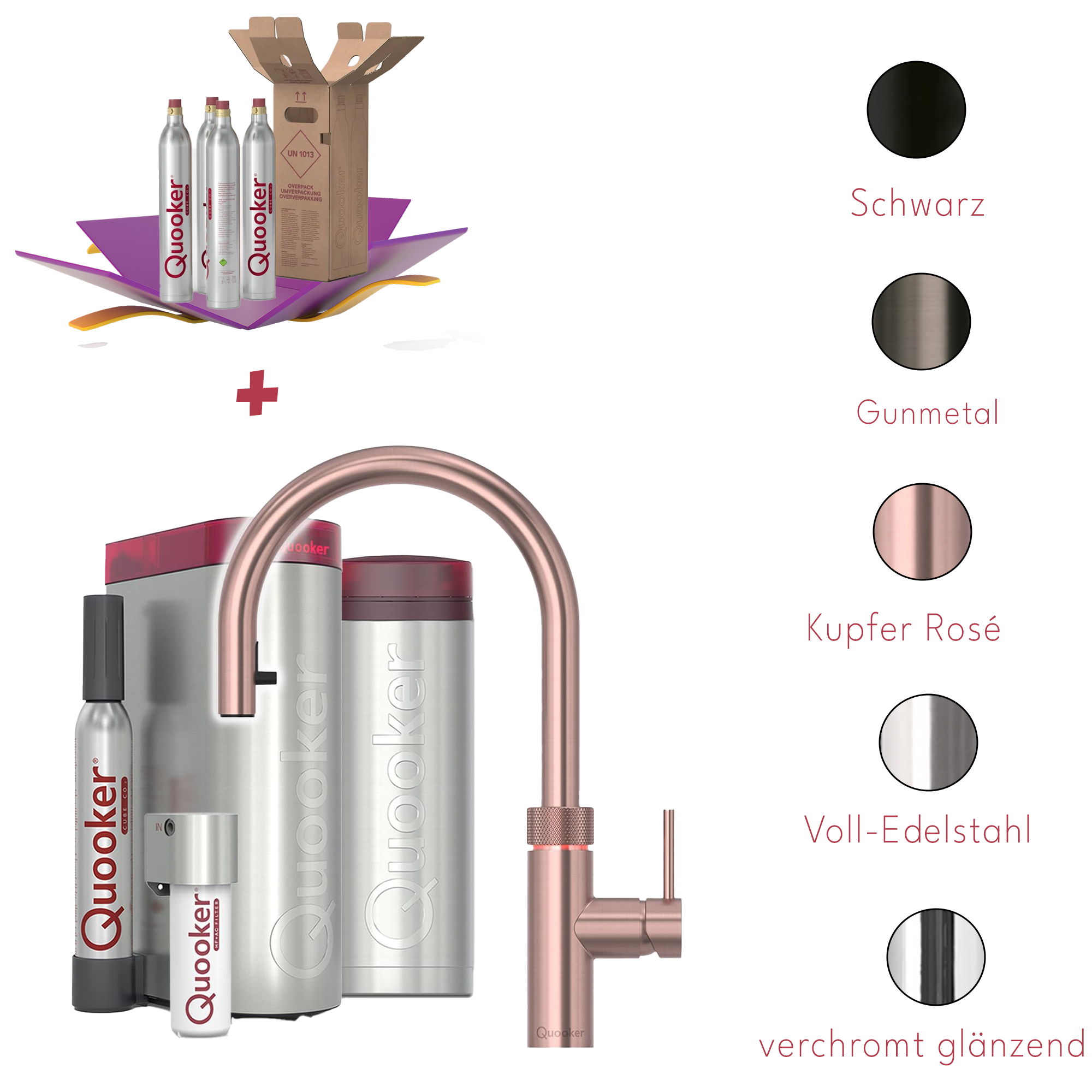 Quooker Küchenarmatur PRO3 & CUBE | Flex inkl. Cube-Filter (4x CO₂ gratis!)