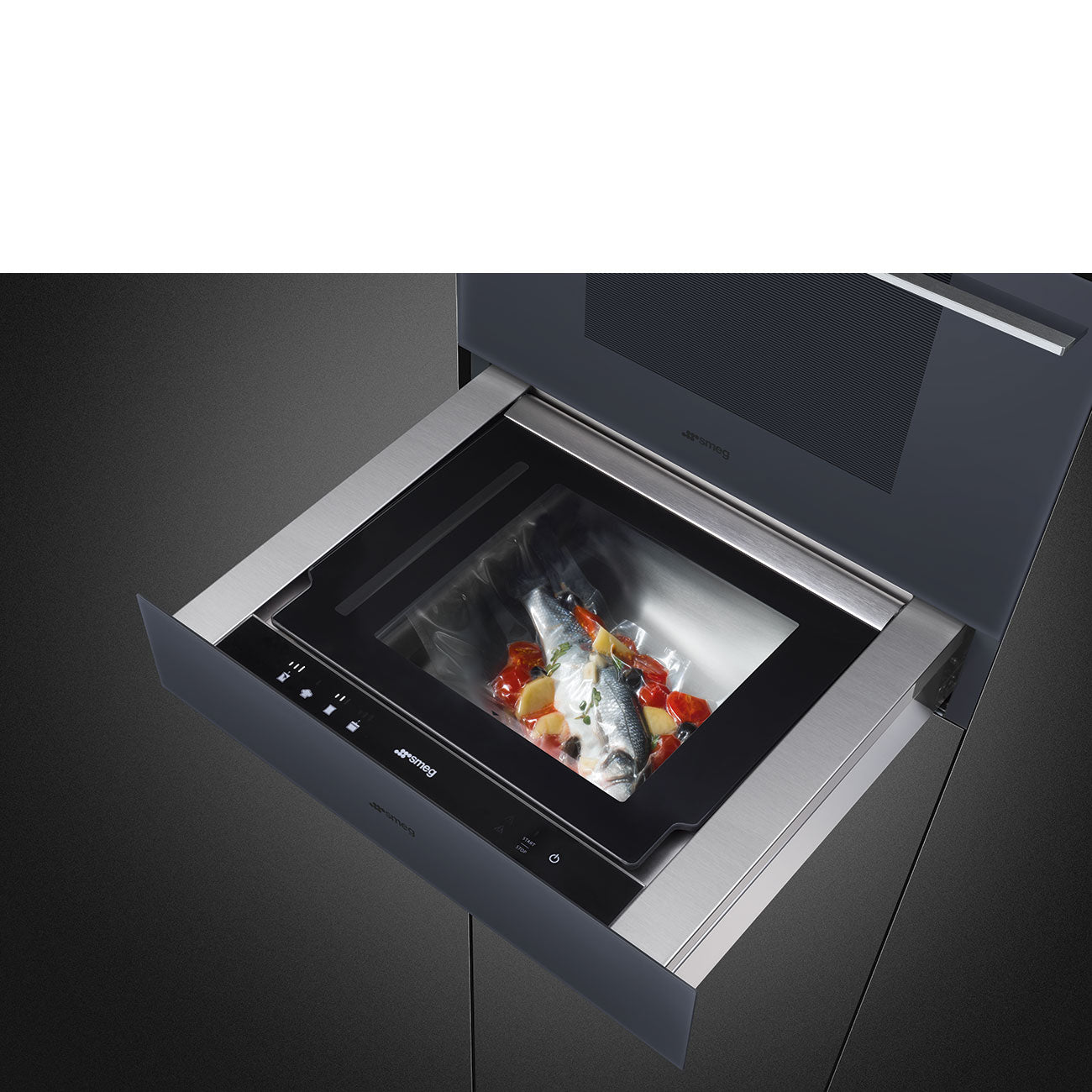 SMEG CPV115G - Vakuumierschublade mit 5 Jahre Garantie, Designlinie Linea, Neptune Grey, Touch-Control, Nische 60 x 15 cm
