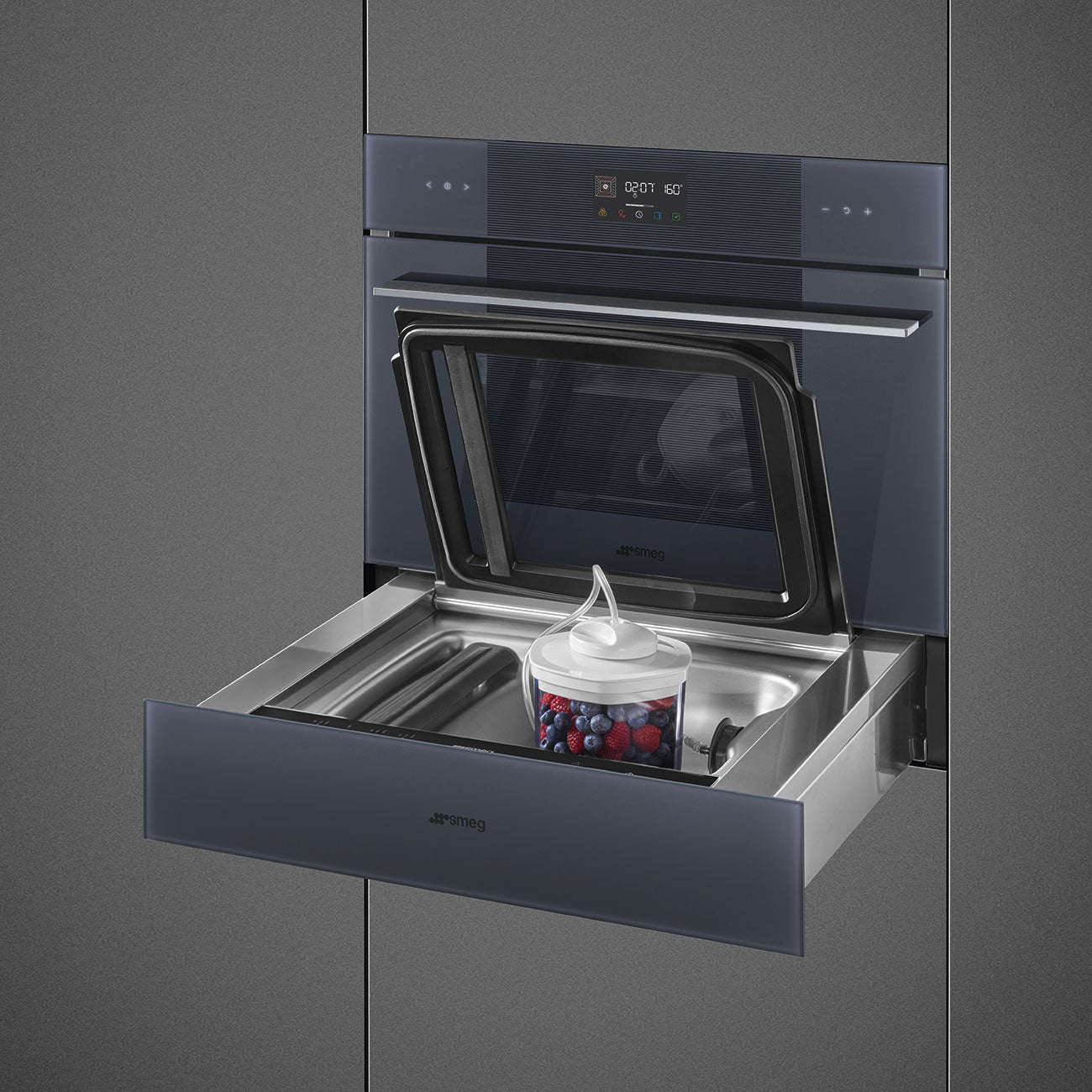 SMEG CPV115G - Vakuumierschublade mit 5 Jahre Garantie, Designlinie Linea, Neptune Grey, Touch-Control, Nische 60 x 15 cm