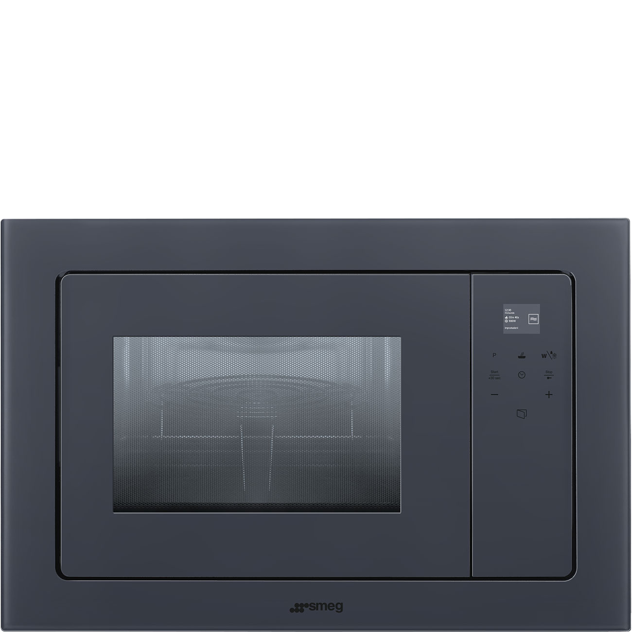 SMEG FMI120G - Mikrowelle mit Grill mit 5 Jahre Garantie, Designlinie Linea, Neptune Grey, Touch-Control, Nische 60 x 38 cm