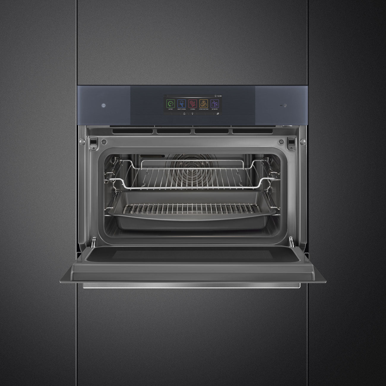 SMEG SO4106WAPG - Backofen mit Mikrowelle und Dampfunktion mit 5 Jahre Garantie, Designlinie Linea, Neptune Grey, Touch-Control, Nische 60 x 45 cm