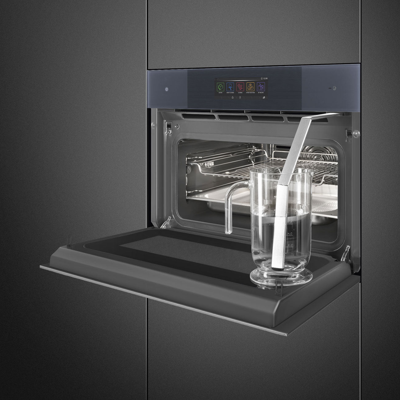 SMEG SO4106WAPG - Backofen mit Mikrowelle und Dampfunktion mit 5 Jahre Garantie, Designlinie Linea, Neptune Grey, Touch-Control, Nische 60 x 45 cm