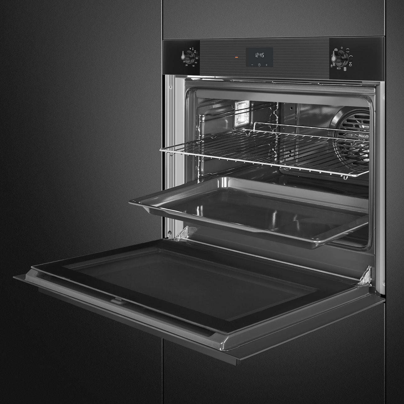 SMEG SO5100TB3 - XL Backofen mit 5 Jahre Garantie, Designlinie Linea, Schwarz, Bedienknebel, Nische 75 x 60 cm