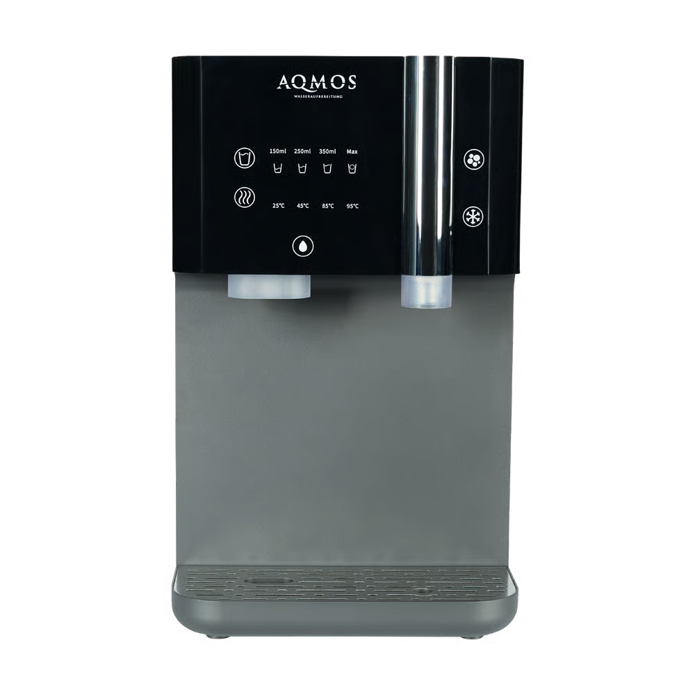 Aqmos Wasserspender DrinKing Schwarz – gekühltes stilles, sprudelndes oder heißes Osmosewasser auf Knopfdruck bis 99 °C