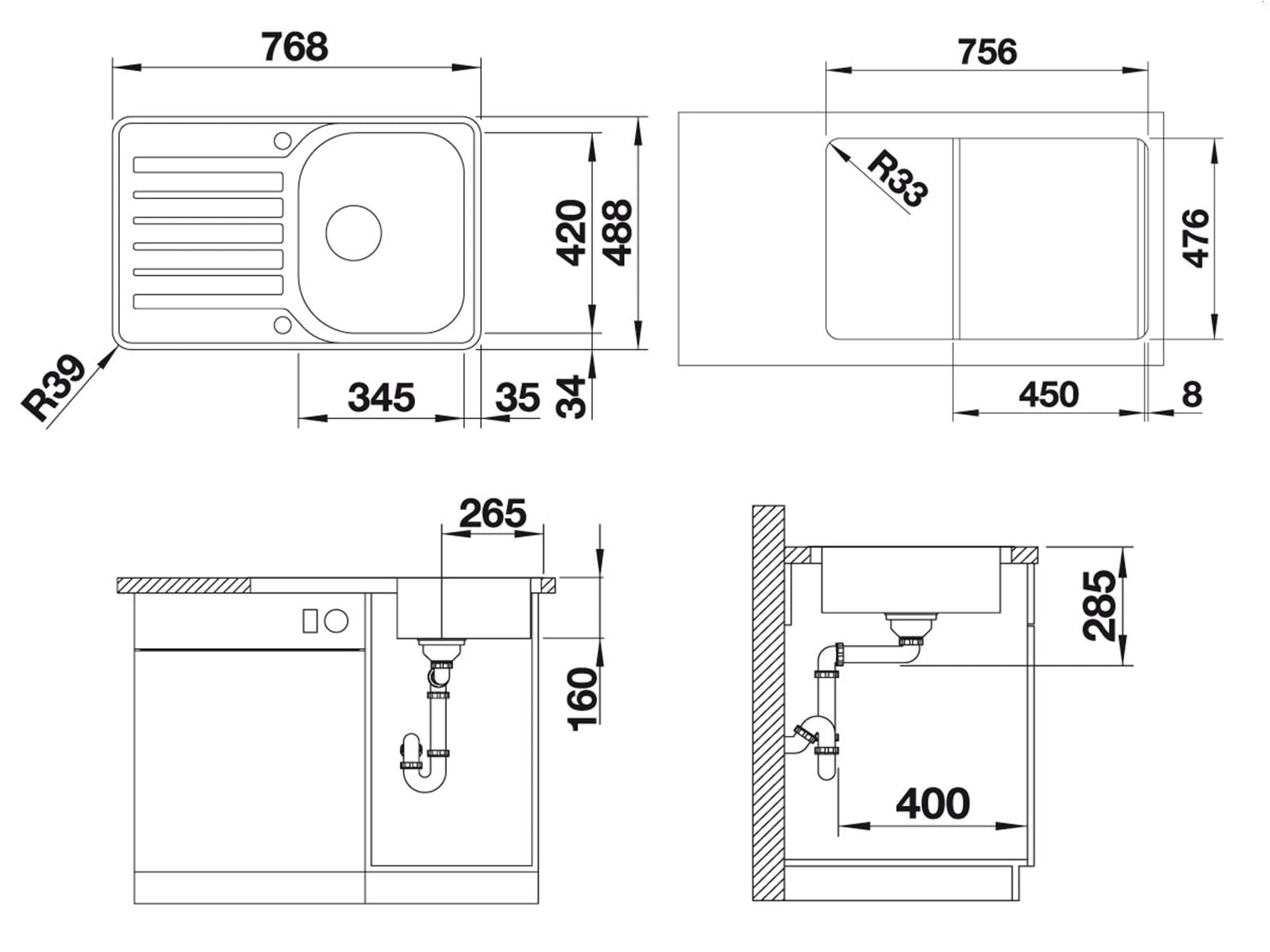 Blanco Lantos 45 S-IF Compact Edelstahlspüle Bürstfinish- Inklusive 5 Jahre Garantie