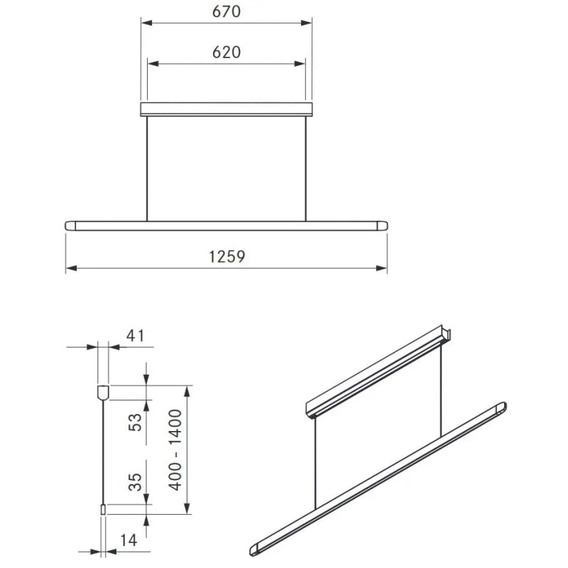 BORA Horizon Pendelleuchte fix - roségold 126 cm, Gestensteuerung LHFRG