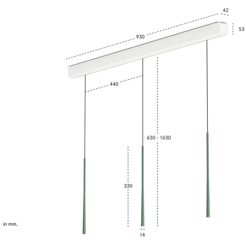 BORA Stars Pendelleuchte 3-fach linear - moosgrün LSLMG