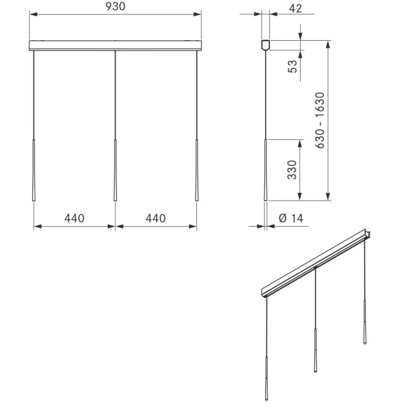 BORA Stars Pendelleuchte 3-fach linear - moosgrün LSLMG