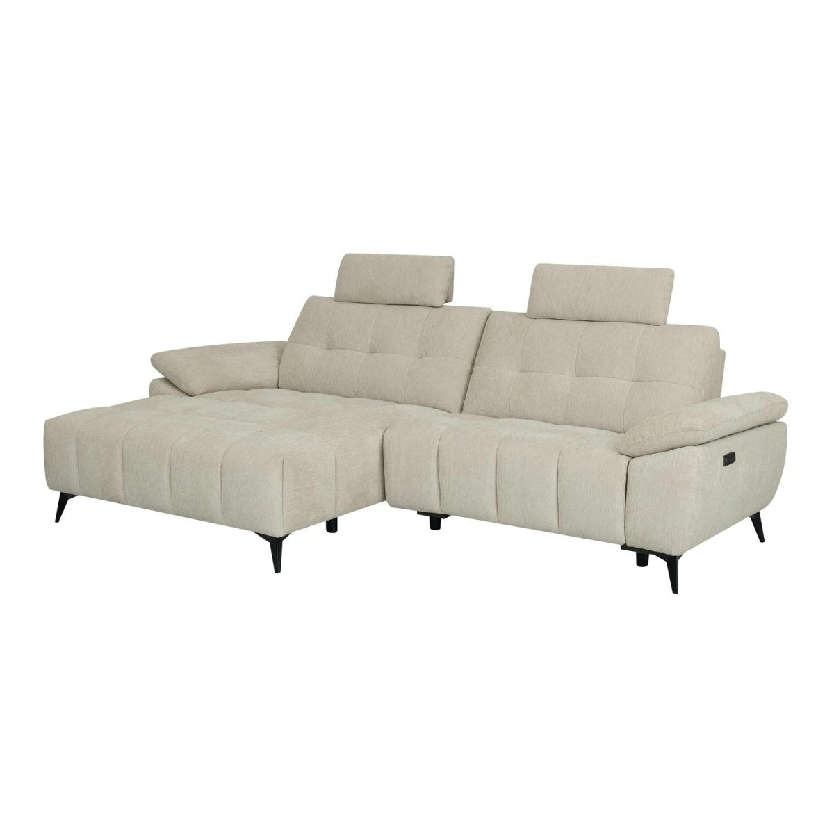 L-Form Ecksofa Links - mit Elektrische Relaxfunktion, USB - Stoffbezug Creme Beige