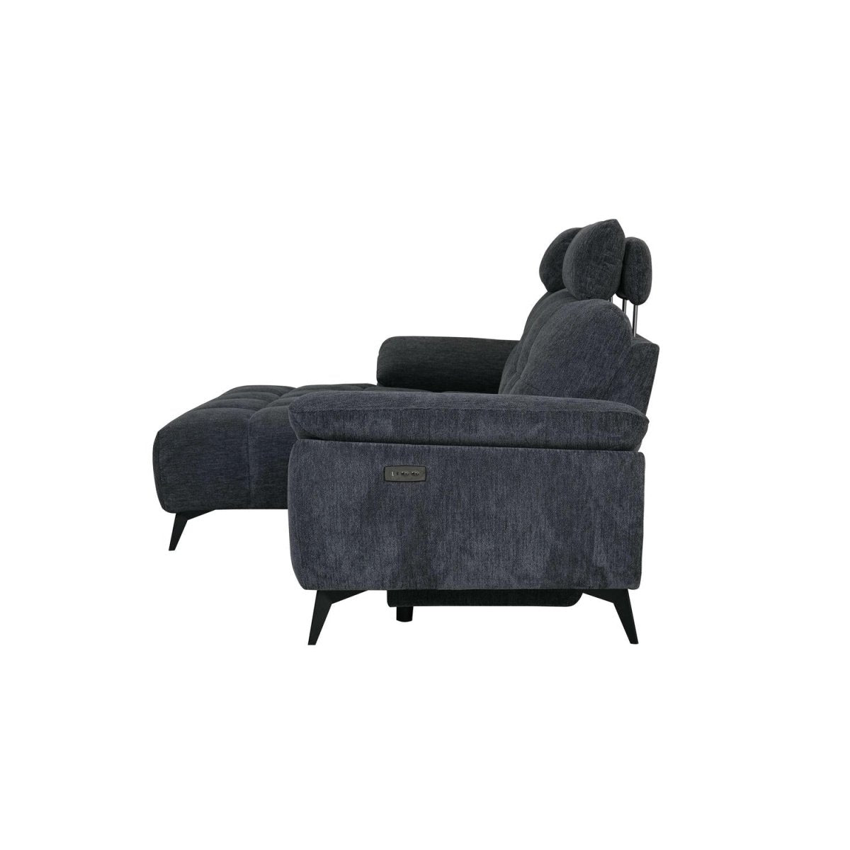 L-Form Ecksofa Links - mit Elektrische Relaxfunktion, USB - Stoffbezug Grau