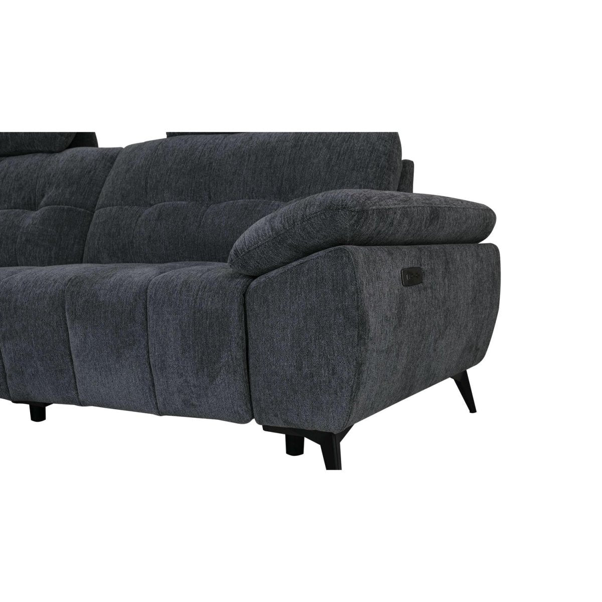 L-Form Ecksofa Links - mit Elektrische Relaxfunktion, USB - Stoffbezug Grau