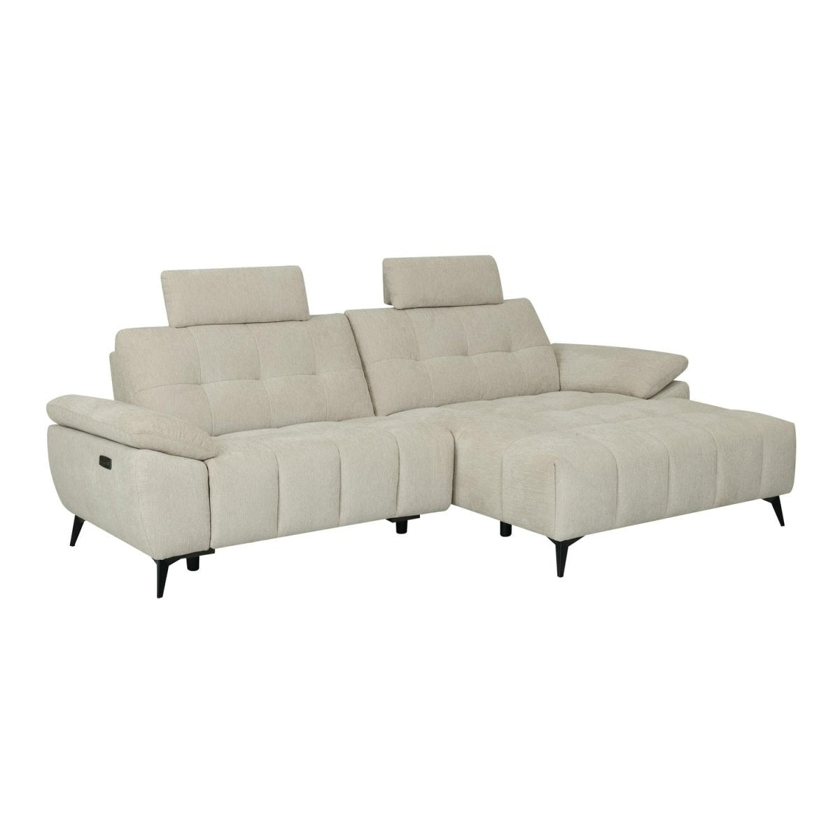 L-Form Ecksofa Rechts - mit Elektrische Relaxfunktion, USB - Stoffbezug Creme Beige