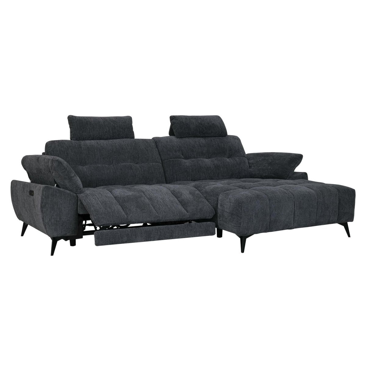 L-Form Ecksofa Rechts - mit Elektrische Relaxfunktion, USB - Stoffbezug Grau