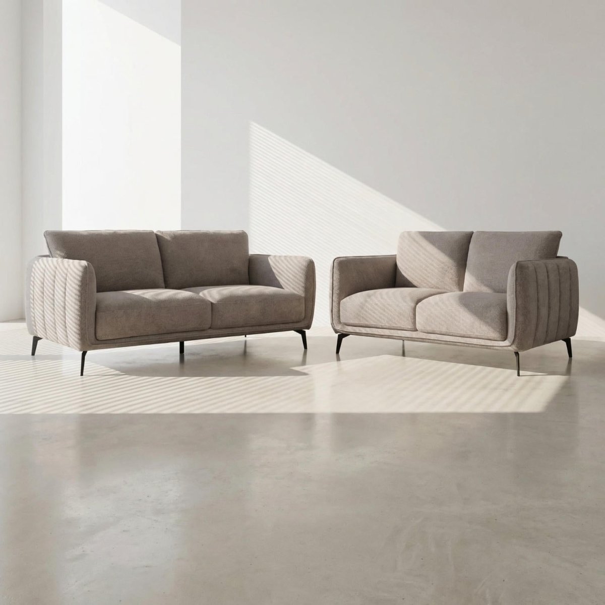 Couchgarnitur 3+2 Sofa - Stoffbezug Taupe