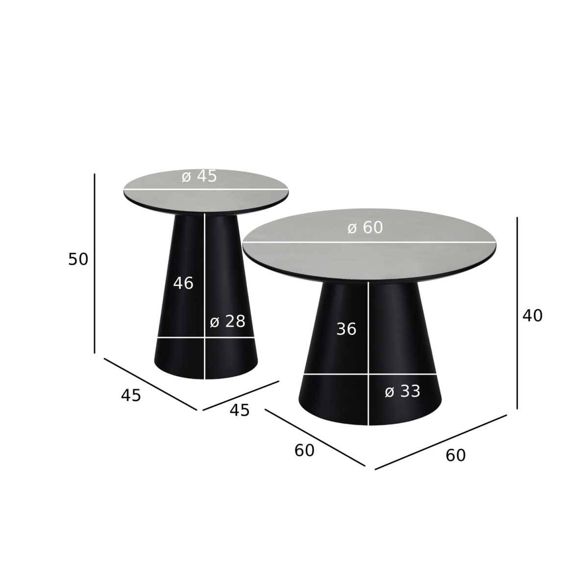 Couchtisch 2er Set ø45/60 cm - Marmoroptik Hellgrau