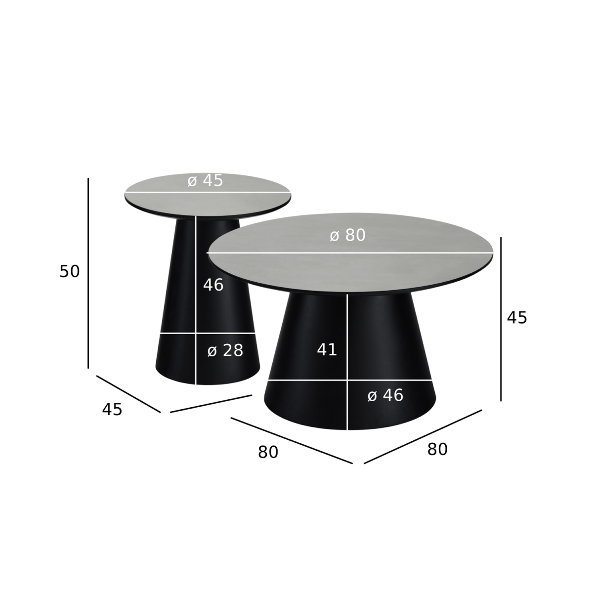 Couchtisch 2er Set ø45/80 cm - Marmoroptik Hellgrau