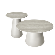 Couchtisch 2er Set ø45/80 cm - Travertine-Optik Grau