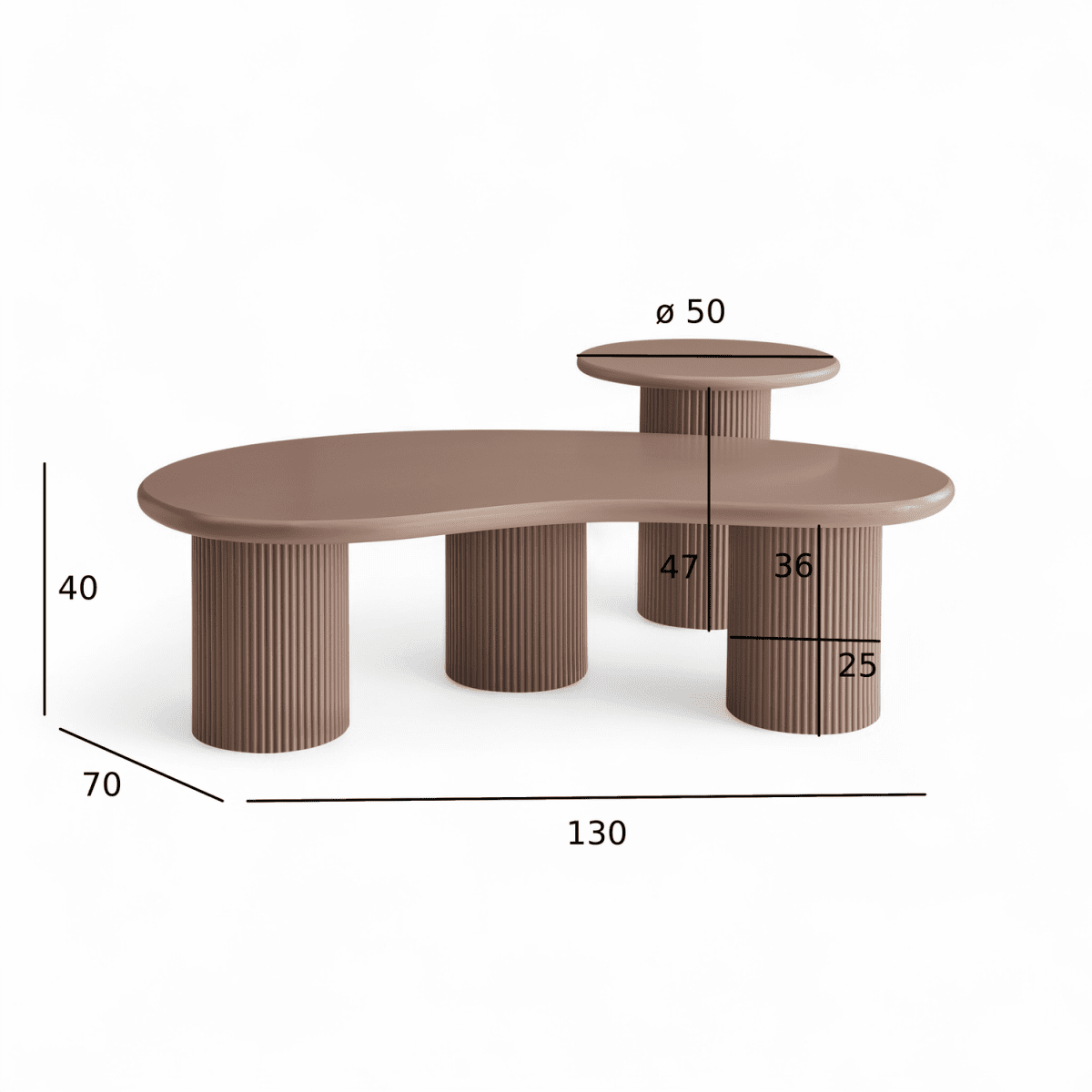 Couchtisch 2er Set ø50/130x70 cm - Mocca Mousse