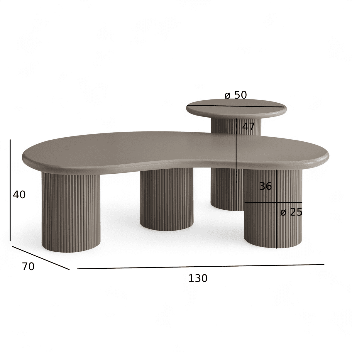 Couchtisch 2er Set ø50/130x70 cm - Taupe