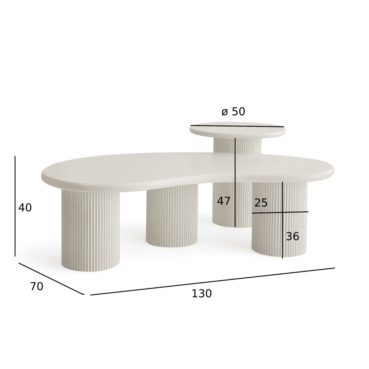 Couchtisch 2er Set ø50/130x70 cm - Weiß