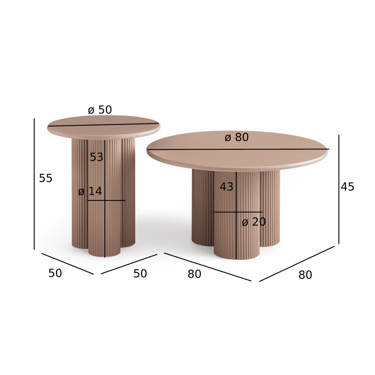 Couchtisch 2er Set ø50/80 cm - Mocca Mousse