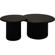 Couchtisch 2er Set ø60/80 cm - Marmoroptik & Lamellenoptik Schwarz