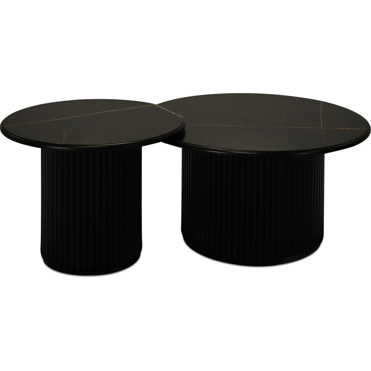 Couchtisch 2er Set ø60/80 cm - Marmoroptik & Lamellenoptik Schwarz