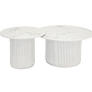 Couchtisch 2er Set ø60/80 cm - Marmoroptik & Lamellenoptik Weiß