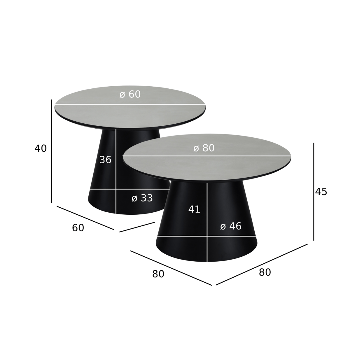 Couchtisch 2er Set ø60/80 cm - Marmoroptik Hellgrau