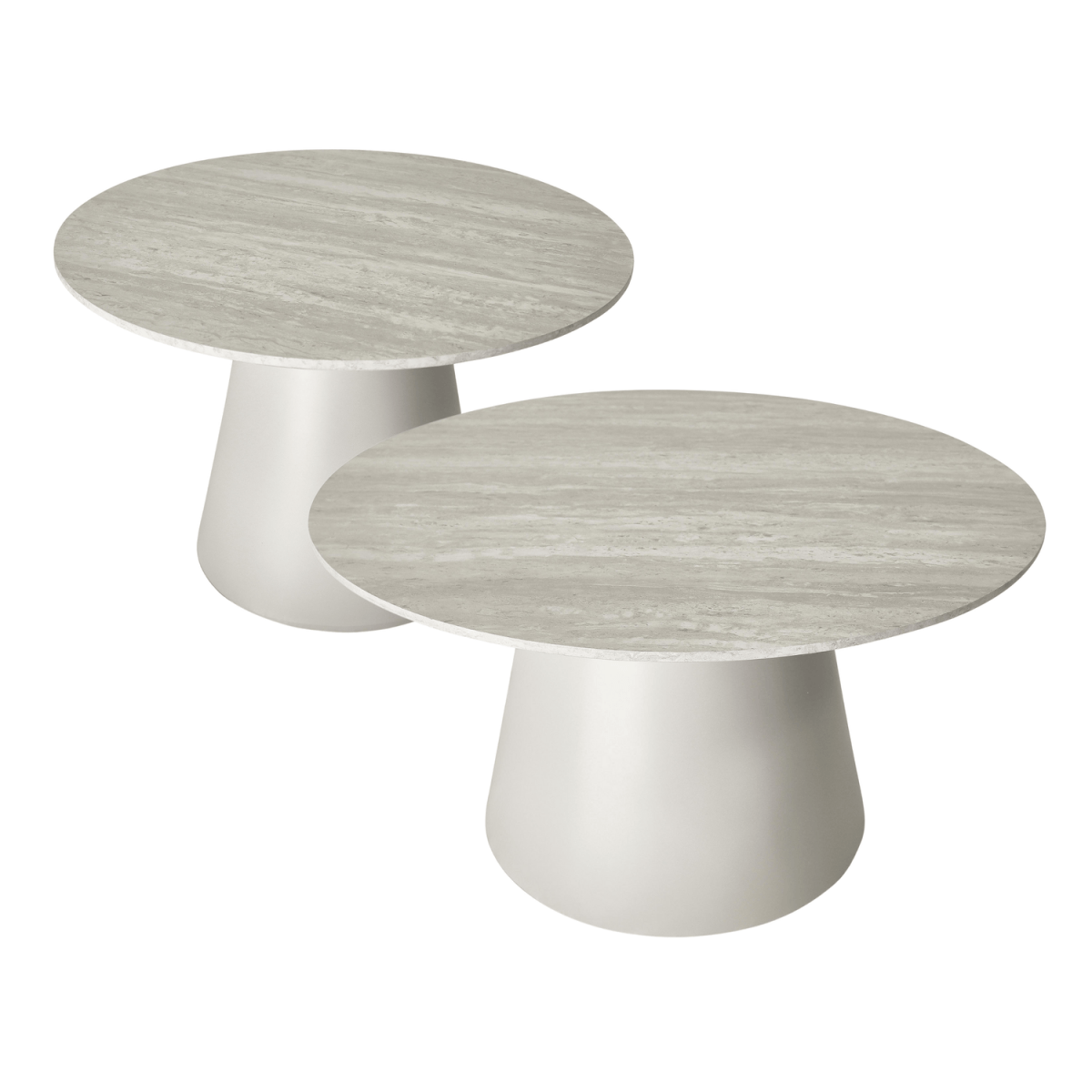 Couchtisch 2er Set ø60/80 cm - Travertine-Optik Grau