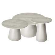 Couchtisch 3er Set ø80/60/45 cm - Travertine-Optik Grau