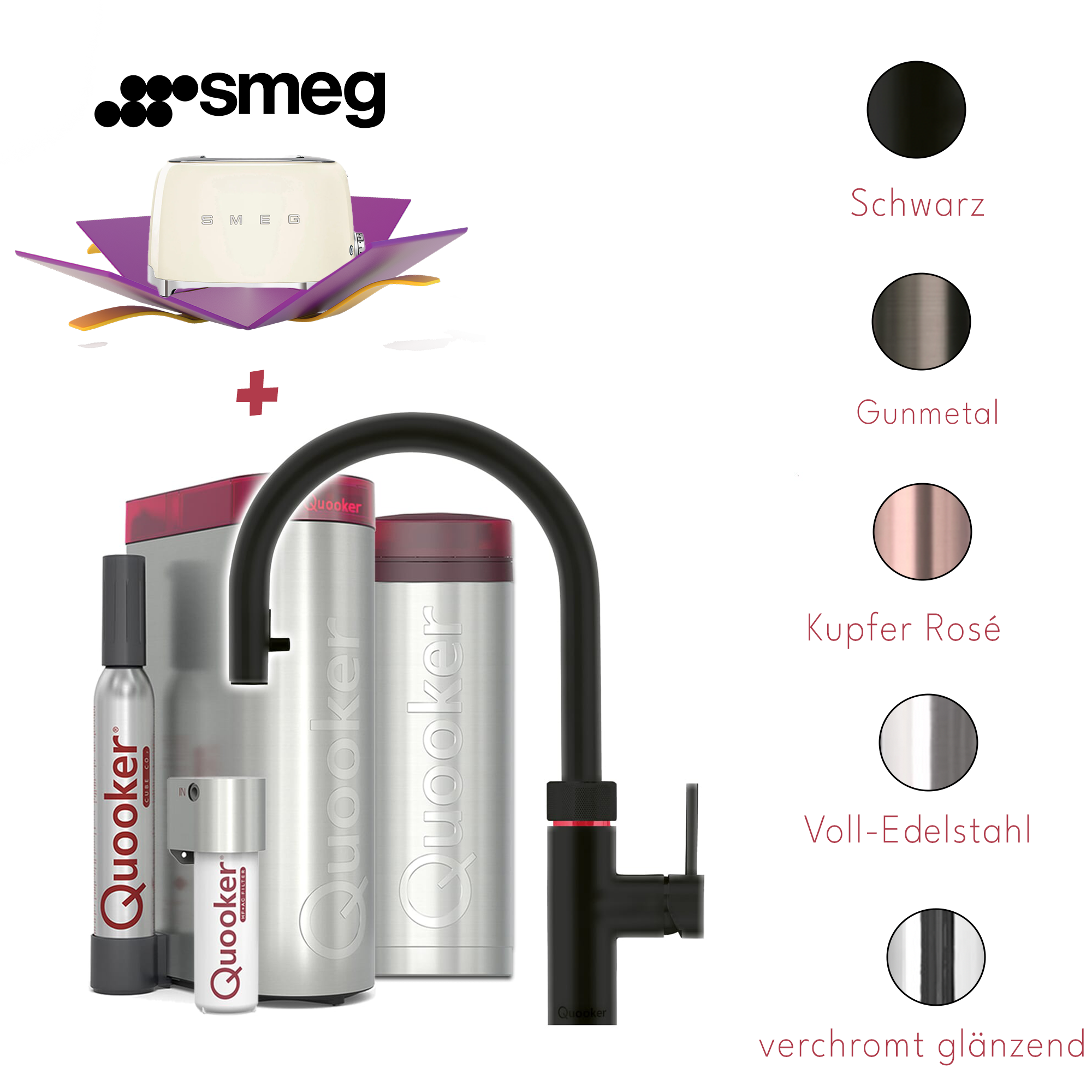 Quooker Küchenarmatur PRO3 & CUBE | Flex inkl. Cube-Filter (Smeg Toaster gratis!)