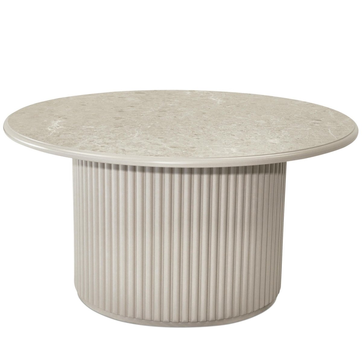 Couchtisch Rund ø80 cm - Marmoroptik & Lamellenoptik Beige