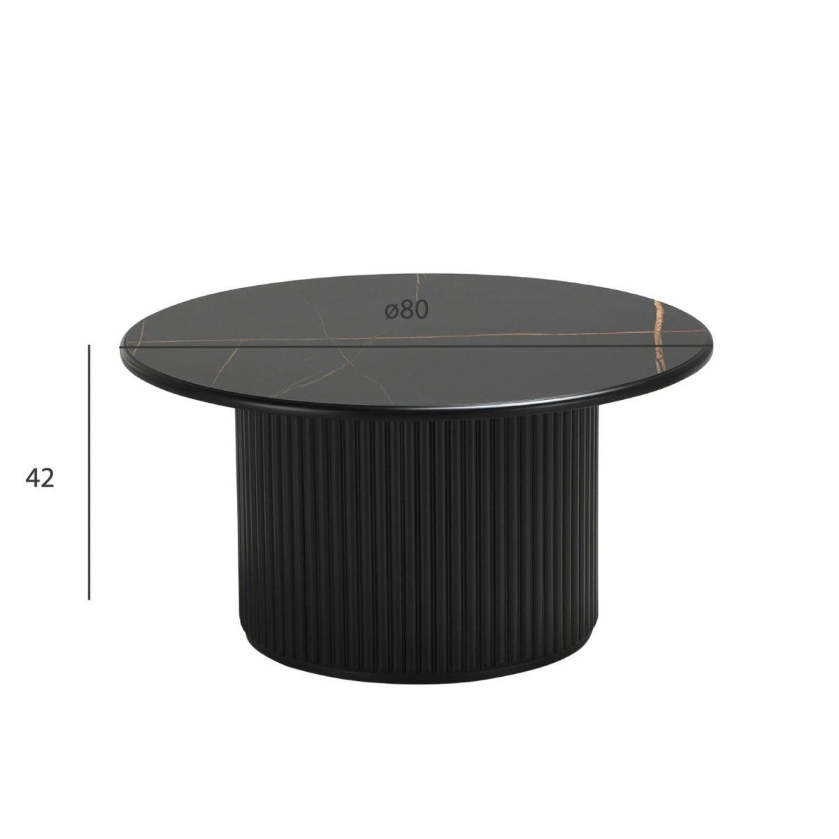 Couchtisch Rund ø80 cm - Marmoroptik & Lamellenoptik Schwarz