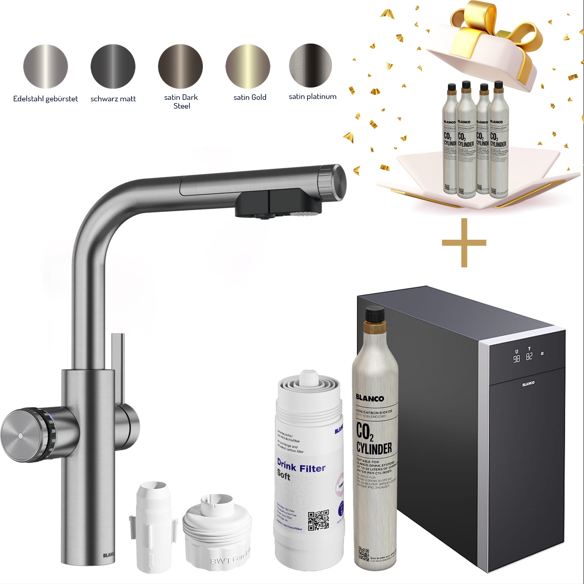 Blanco Set Trinkwasserarmatur | Choice Icona-L Kochendwasser-Küchenarmatur mit Filter- & Soda-Funktion