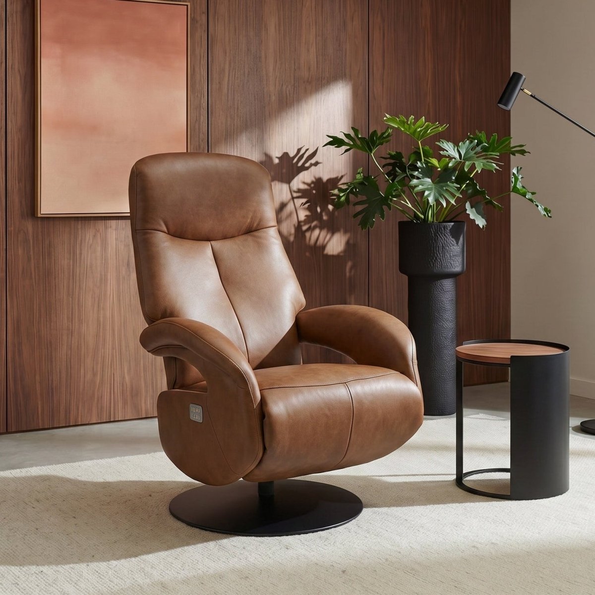 Elektrischer Relaxsessel Bull - Echtleder Cognac mit 2 Motoren