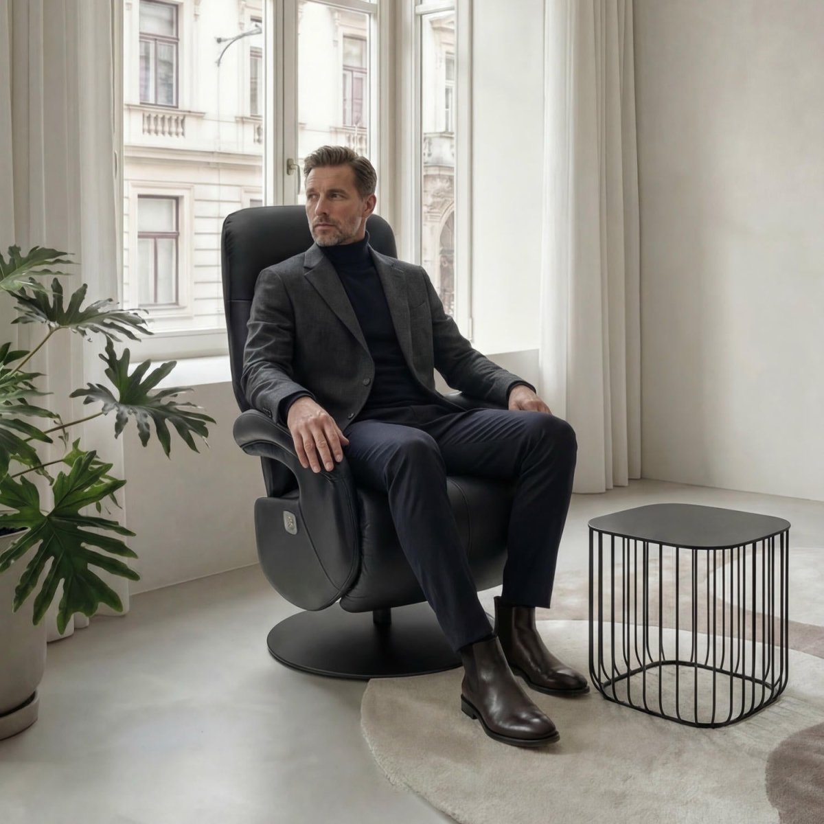 Elektrischer Relaxsessel - Echtleder Schwarz
