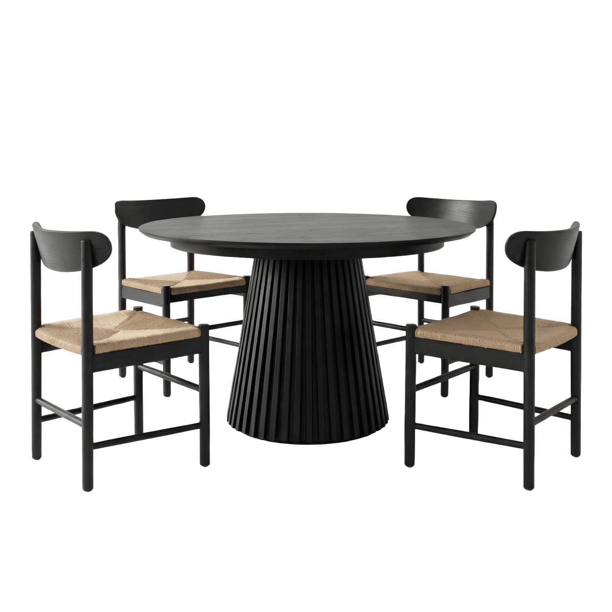 Essgruppe mit 4 Stühle und Esstisch - ø120 cm - Ausziehbar bis 220 cm Schwarz