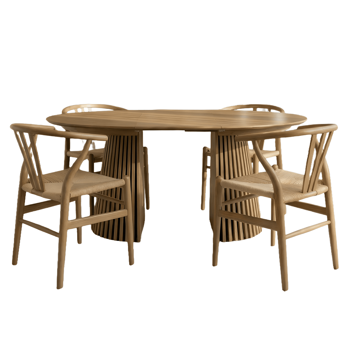 Essgruppe mit 4 Stühle und Esstisch - ø120 cm - Ausziehbar bis 220 cm Wildeiche