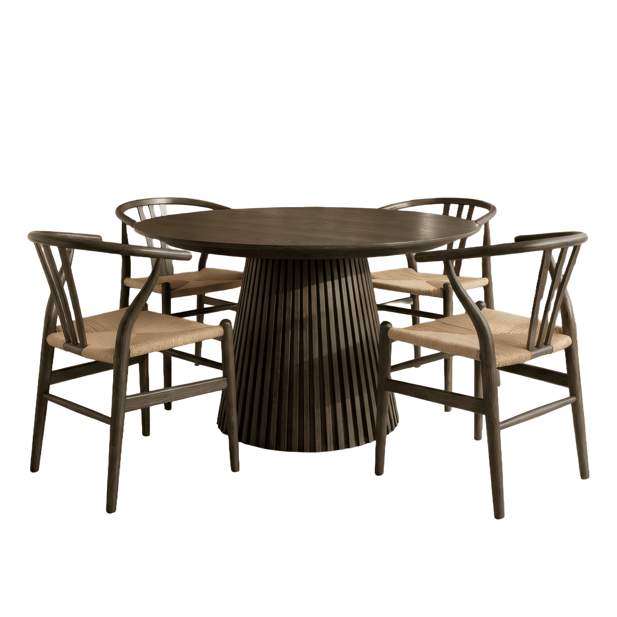 Essgruppe mit 4 Stühle und Esstisch - ø140 cm - Ausziehbar bis 240 cm Räuchereiche