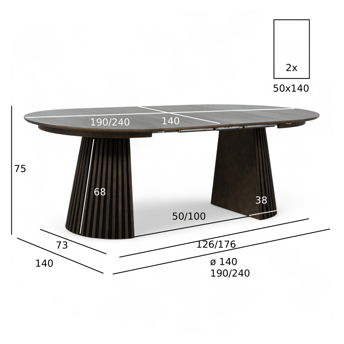Essgruppe mit 4 Stühle und Esstisch - ø140 cm - Ausziehbar bis 240 cm Räuchereiche