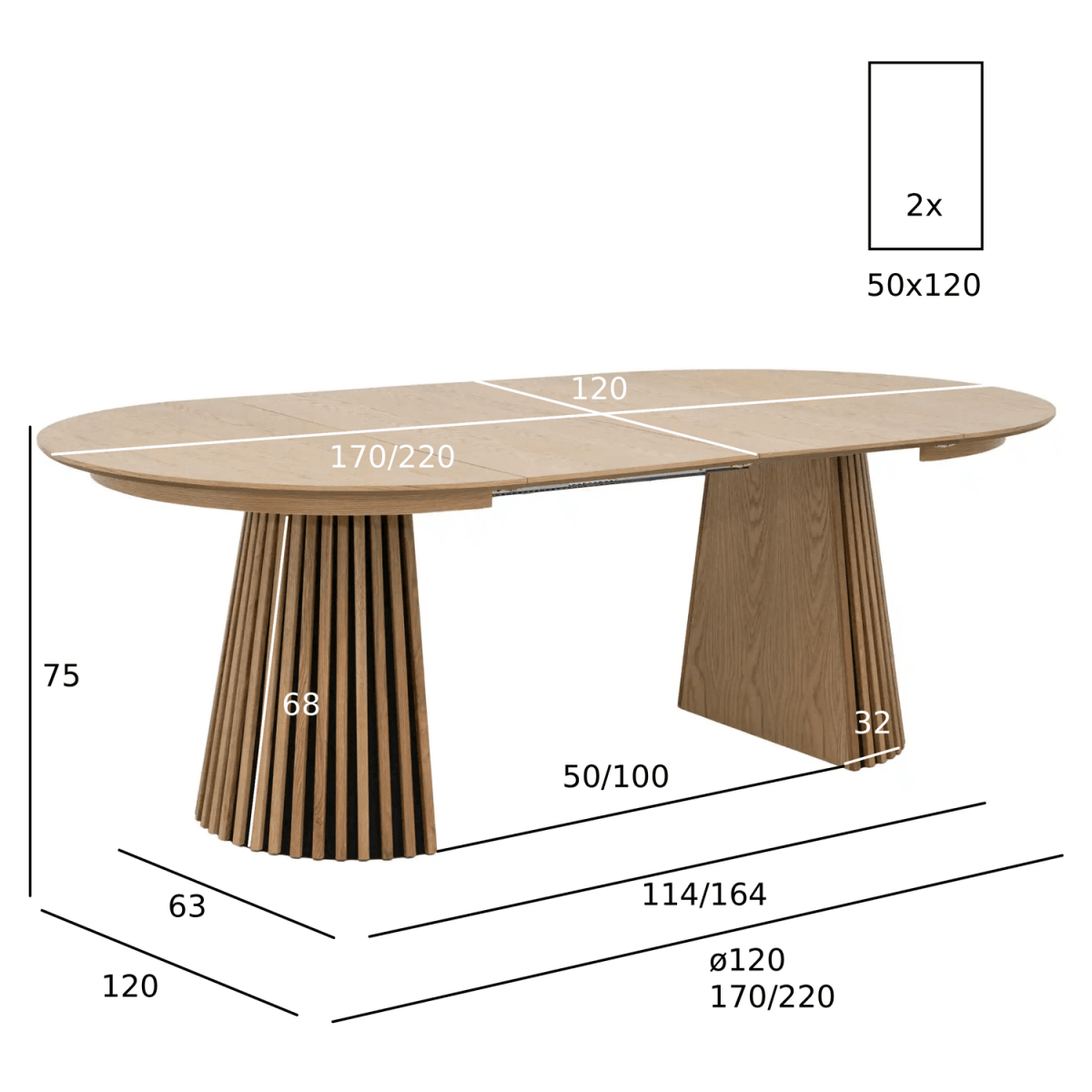 Essgruppe mit 6 Stühle und Esstisch - ø120 cm - Ausziehbar bis 220 cm Wildeiche