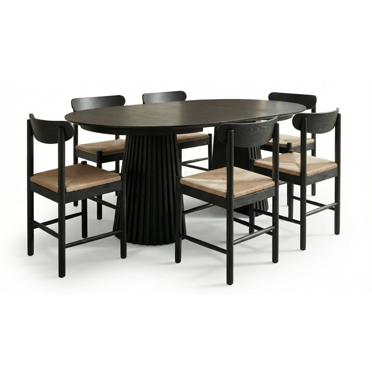 Essgruppe mit 6 Stühle und Esstisch - ø140 cm - Ausziehbar bis 240 cm Schwarz