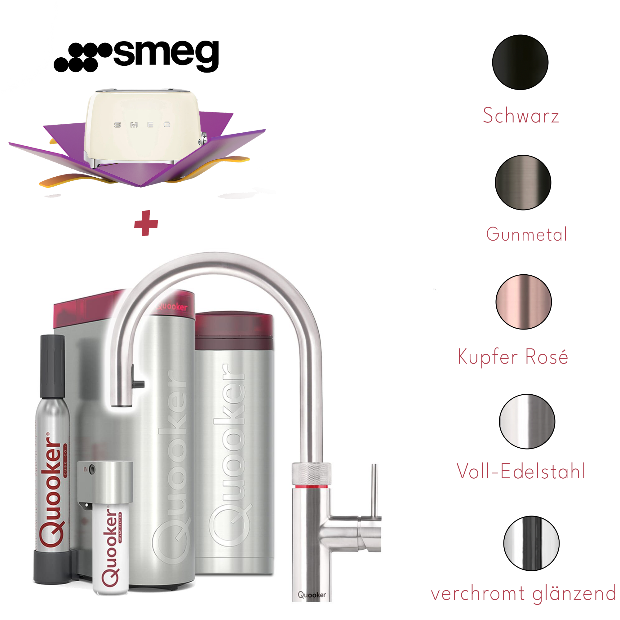 Quooker Küchenarmatur PRO3 & CUBE | Flex inkl. Cube-Filter (Smeg Toaster gratis!)