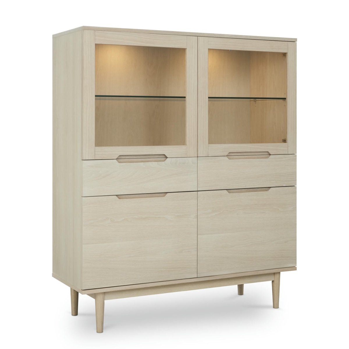Highboard mit LED-Beleuchtung - 124 cm breit - Eiche bianco