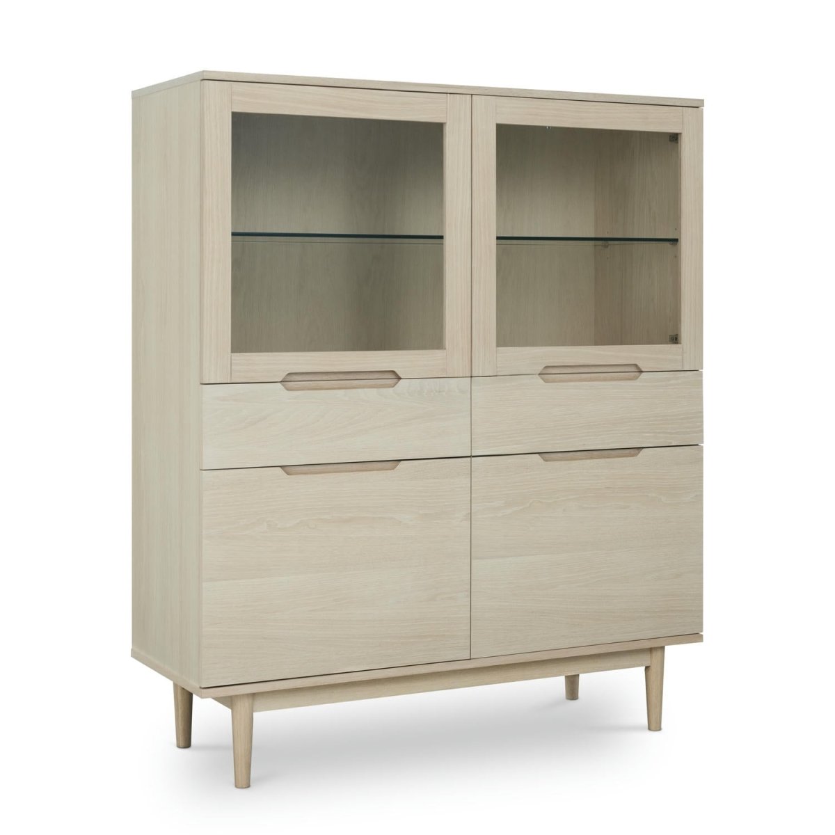 Highboard mit LED-Beleuchtung - 124 cm breit - Eiche bianco