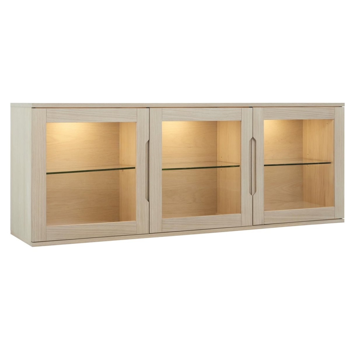Wandschrank mit LED-Beleuchtung - 160 cm breit - Eiche bianco