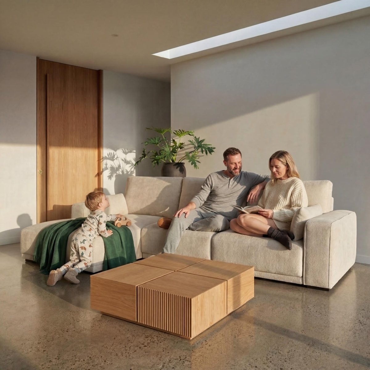 L-Form Ecksofa Links - Stoffbezug Creme