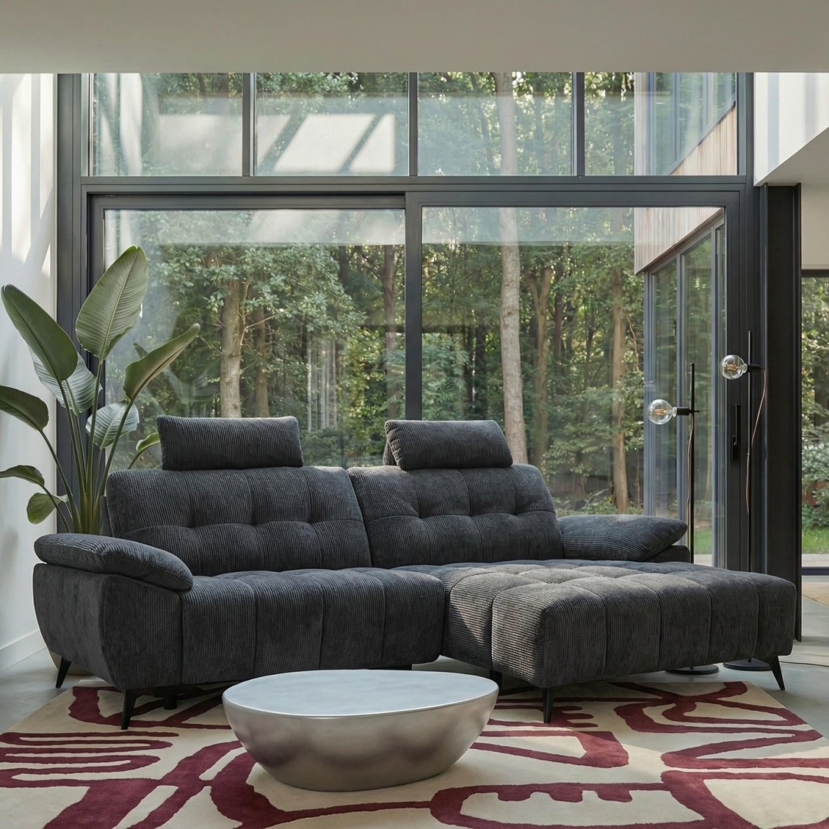 L-Form Ecksofa Rechts - mit Elektrische Relaxfunktion, USB - Stoffbezug Grau